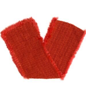 Angora Fur Trim Orange Knit Rectangle Scarf